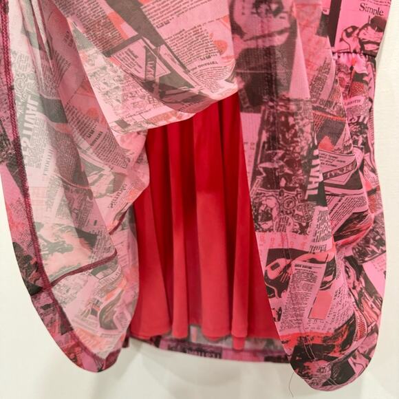 Urban Outfitters Neon Pink Medium Newsprint Sheer/ Lined dress Euro Summer - Picture 5 of 9